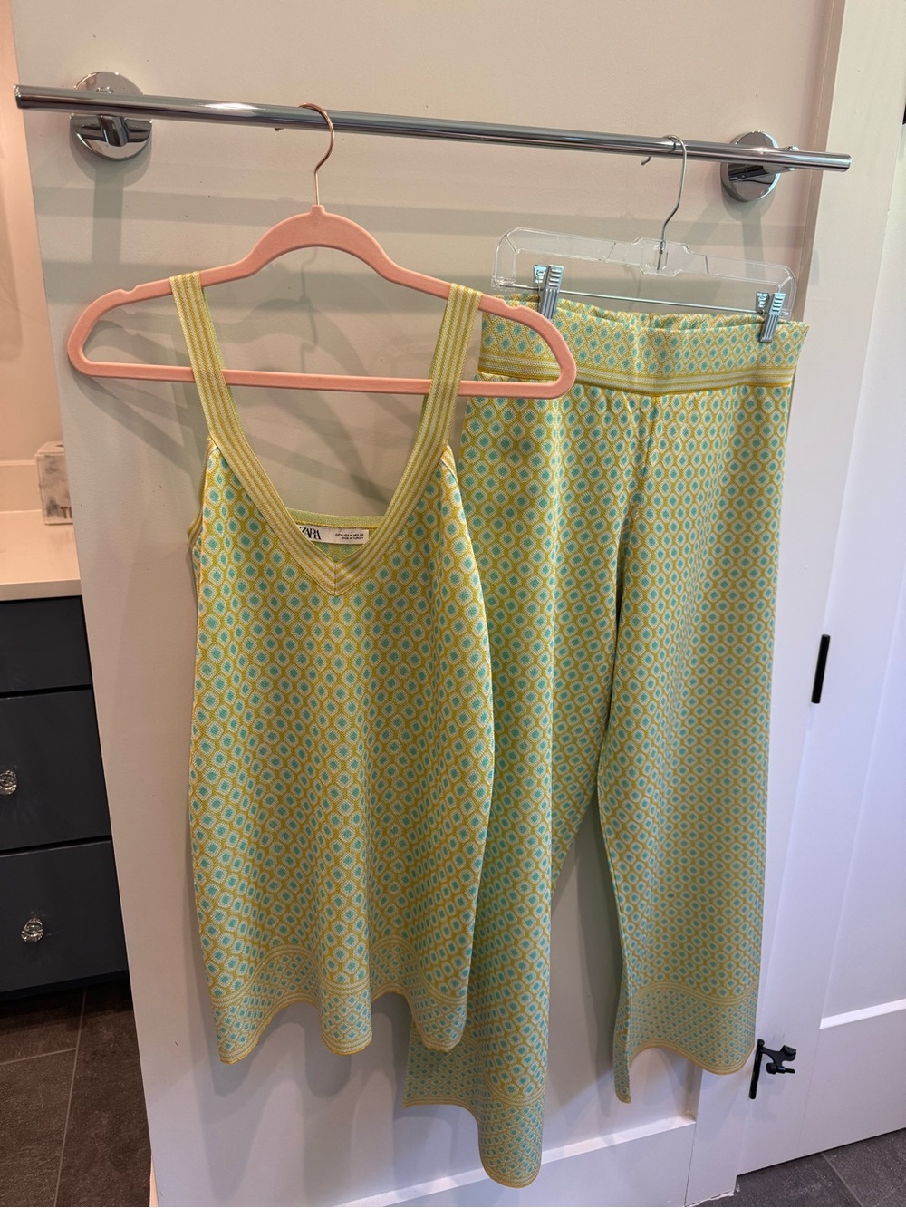 Zara Yellow & Aqua Geometric Knit Tank and Pants Set
